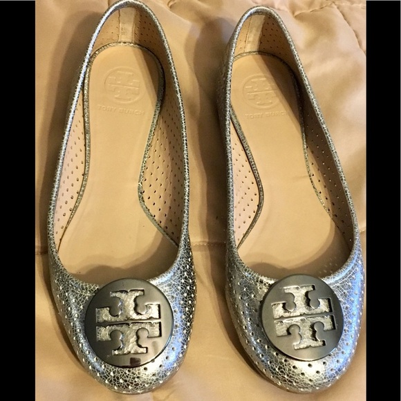 Tory Burch Shoes - TORY BURCH USED REVA PEWTER FLATS